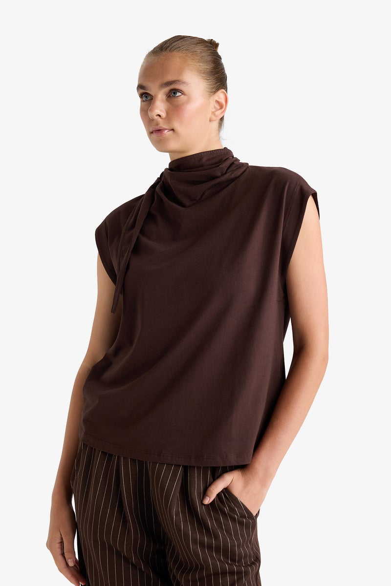 DeFacto Brown Woman Slim Fit Half Turtleneck Blouse Casual - Image 5